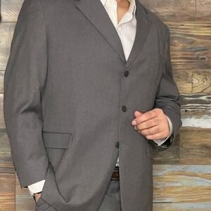 Burberry gray 100% wool single breasted suit jacket blazer 44